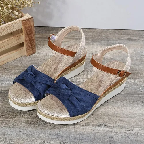 Vista 5 de Womenyiaor Sandalias de cuña para mujer, alpargatas para mujer, punta abierta, correa al tobillo, sandalias de tacón de cuña, sandalias elegantes