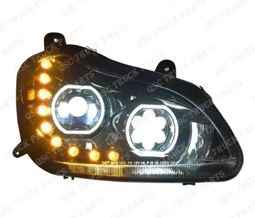 Vista 2 de QSC Truck Parts Conjunto completo de faros delanteros negros LED y espejo de capó LED compatible con Kenworth T680