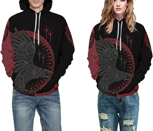 Vista 5 de ENLACHIC Sudadera con capucha Viking Totem para hombre con impresión digital 3D