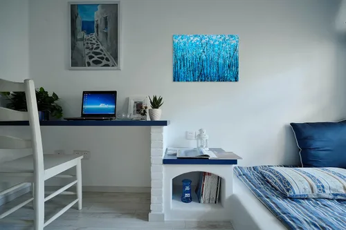 Vista 6 de SYGALLERIER Lienzo abstracto de árbol con pinturas texturizadas pintadas a mano en negro y azul con lámina plateada, imágenes modernas del bosque