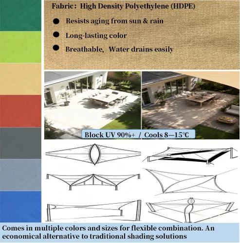Vista 5 de Toldo rectangular de 10 x 13 pies (gris frío) - Bloqueo UV para patio y exteriores Resists Aging From Sun &Rain，Block UV 90%+ ，Cools 8—15℃，For