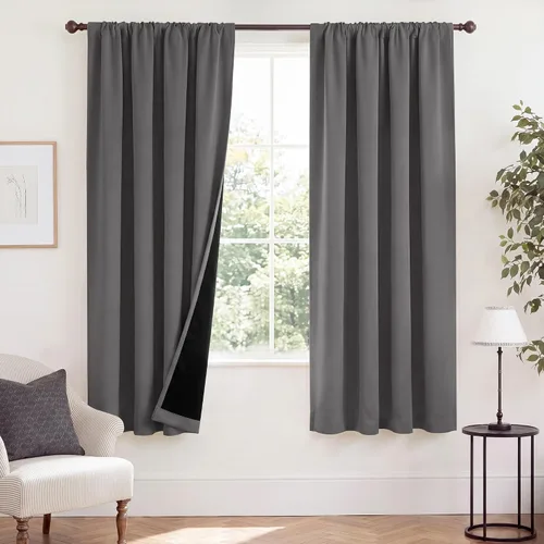 Vista 69 de NICETOWN Biscotti Beige 100% Cortinas opacas de 45" de largo para cocina, bolsillo con varilla para sótano completamente opaco, cortinas térmicas