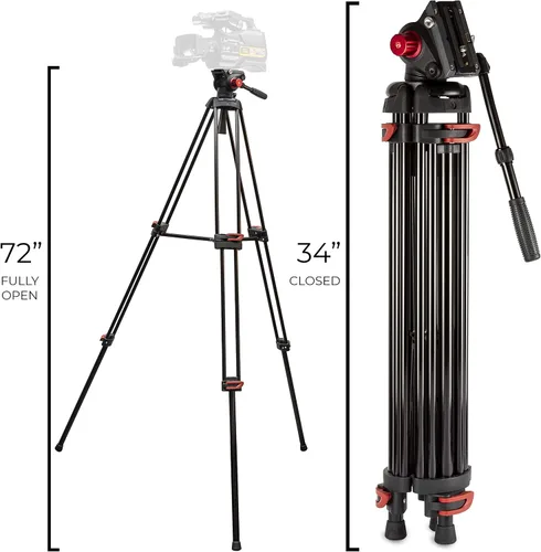 Vista 8 de Ultimaxx Trípode de 72 pulgadas, 72 pulgadas, trípode profesional de doble tubo de aluminio resistente, cabezal de fluido de 360 grados, esparcidor