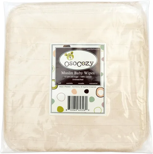 Vista 3 de OsoCozy Toallitas de muselina para bebé, 12 unidades, 100% algodón sin blanquear, toallitas de tela reutilizables para pieles sensibles, de secado