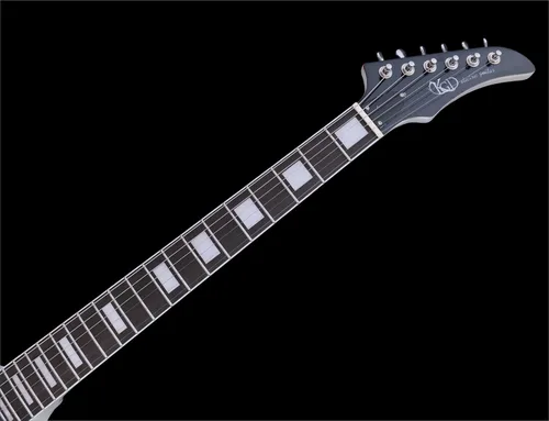 Vista 4 de KGD Relic - Guitarra eléctrica de metal pesado de 6 cuerdas con tuerca de hueso, guitarra eléctrica profesional para adultos (negro y blanco)