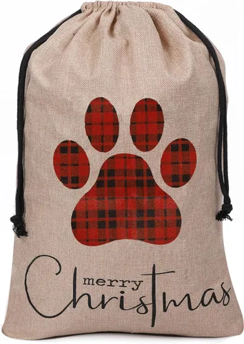 Vista 22 de Subyan Bolsa de regalo de Navidad de arpillera de 27 x 23 pulgadas, extra grande, reutilizable, personalizada, con monograma, con cordón