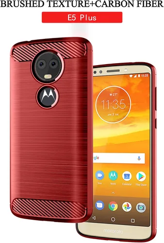 Vista 6 de Asuwish Funda protectora para Moto E5 Plus E 5 Supra con protector de pantalla y accesorios de celda de TPU suave delgada y suave, Motorola E5+ Rojo