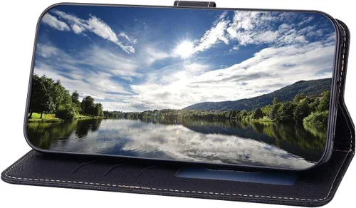 Vista 3 de Compatible con Huawei P Smart LA1 - Funda con función atril abatible, compatible con Huawei Enjoy 7S LA1, funda con cierre magnético, color negro