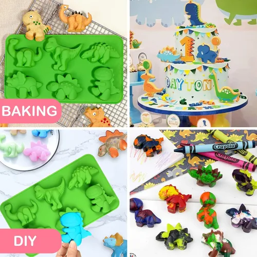 Vista 7 de Webake Moldes de silicona de dinosaurio, paquete de 2 lindos moldes de dinosaurio para dibujos animados de dinosaurio, chocolate, caramelo, pastel
