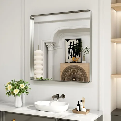 Vista 56 de LOAAO 20x16 Pulgadas Espejo de Baño con Marco de Metal Negro para Pared, Espejo de Tocador de Baño de Estilo Granja, Espejo Grande Rectangular