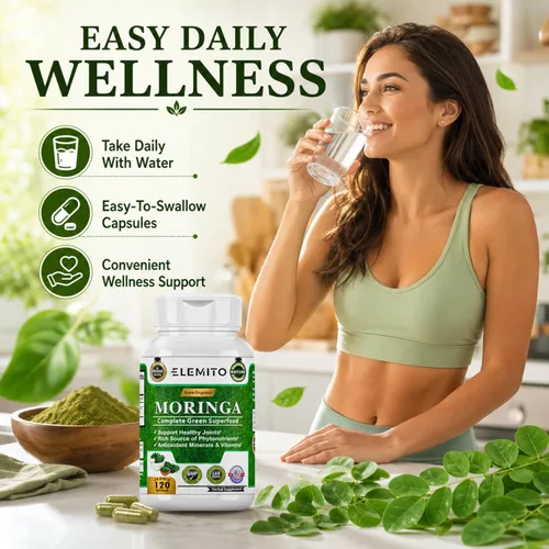 Vista 7 de Moringa Oleifera Cápsulas de 1000 mg Polvo de hoja de moringa pura Superalimento verde para el metabolismo y el apoyo inmunológico Sin OMG