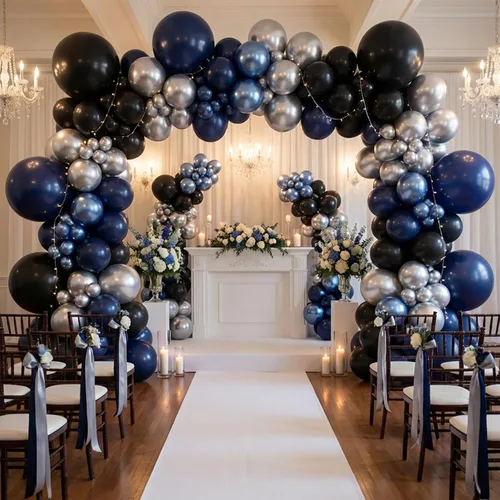 Vista 4 de KBZVNAF Globos de látex negro, azul y plateado, paquete de 60 globos de fiesta de 12 pulgadas, azul real, negro, azul metálico, plateado