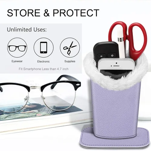 Vista 60 de Fintie Soporte para anteojos forrado de felpa con base magnética, estuche de cuero vegano prémium para lentes