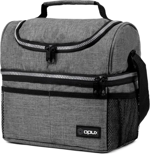 Vista 19 de OPUX Lonchera para hombres y mujeres, bolsa de almuerzo grande aislada para trabajo de adultos, lonchera de dos pisos para preparación de comidas