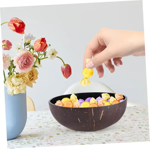 Vista 8 de KESYOO Cuenco de cáscara de coco natural, contenedor decorativo para dulces, frutos secos, cuenco de almacenamiento con patrón único para la entrada