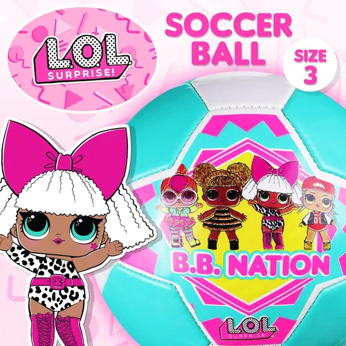 Vista 2 de LOL Surprise! Balón de fútbol tamaño 3, BB Nation con licencia oficial de fútbol para niños y niñas, multicolor