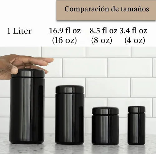Vista 7 de Tarro de vidrio ultravioleta negro con tapa, recipiente hermético a prueba de olores de 8 onzas, almacenamiento de hierbas de cuello ancho, ideal