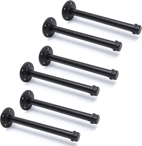 Vista 16 de Soportes industriales de tubo de hierro negro de 3/4 pulgadas, soportes rústicos para colgar en la pared, soportes de tubería personalizados