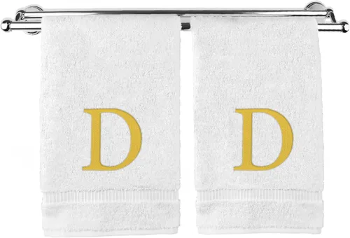 Vista 58 de Toalla de mano monogramada, regalo personalizado, juego de 2 - Toalla bordada con letra de bloque dorada - Extra absorbente 100% algodón turco