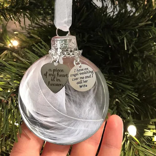 Vista 14 de Adorno conmemorativo de Navidad transparente, bola de plumas, A Piece of My Heart is in Heaven, Loss of Loved One Aunt Christmas Tree Hanging Pendan