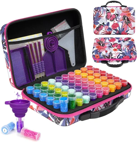Vista 11 de FUNDAFUL Contenedores de almacenamiento de pintura de diamante, 60 ranuras para accesorios y herramientas de arte de diamante, organizador de arte