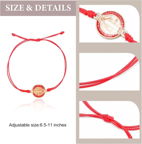 Vista 2 de Pulsera de San Benito de 20 piezas hecha a mano con nudo rojo ajustable para mujeres niñas y hombres Enlace