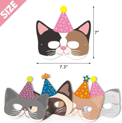 Vista 3 de Distaratie 12 máscaras de papel de gato para decoraciones de fiestas, bonitas máscaras faciales de gato para accesorios de cabina de fotos
