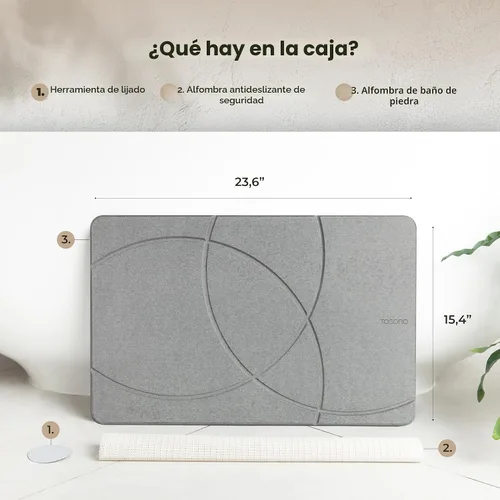 Vista 6 de TOSORO - Tapete de baño de piedra de tierra de diatomeas, antideslizante, súper absorbente, tapete de baño de piedra de diatomita para el suelo