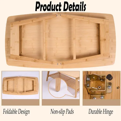 Vista 3 de Mesa de centro plegable de bambú, escritorio de suelo para adultos, mesa baja para sentarse en el suelo, mesa plegable para sala de estar, mesa