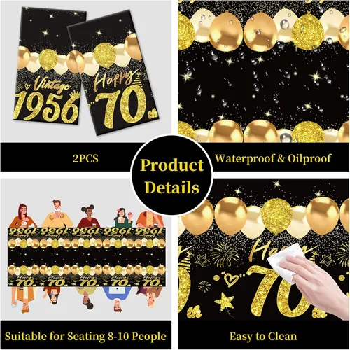 Vista 21 de Uiorgui 2 piezas mantel de cumpleaños número 18, mantel de cumpleaños número 18 negro dorado para niños y niñas, mantel de plástico rectangular
