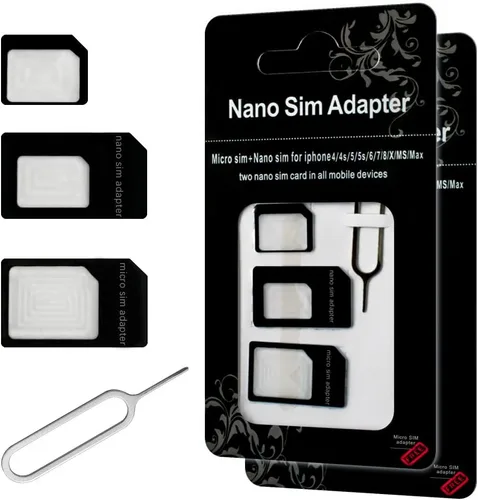 Vista 5 de Adaptadores de tarjeta SIM, kit de convertidor SIM 4 en 1 nano/micro/estándar con pin de expulsión de bandeja para iPhone, teléfonos inteligentes