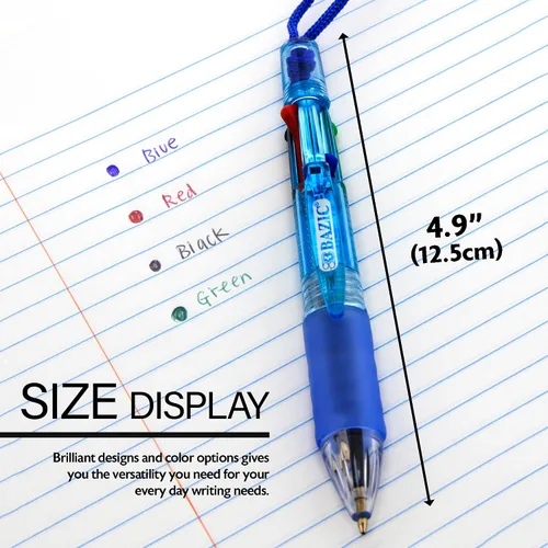 Vista 2 de BAZIC Products Bolígrafos de 4 colores con cuerda para el cuello y agarre suave, punta gruesa de 1.0 mm, escritura suave, para oficina, escuela