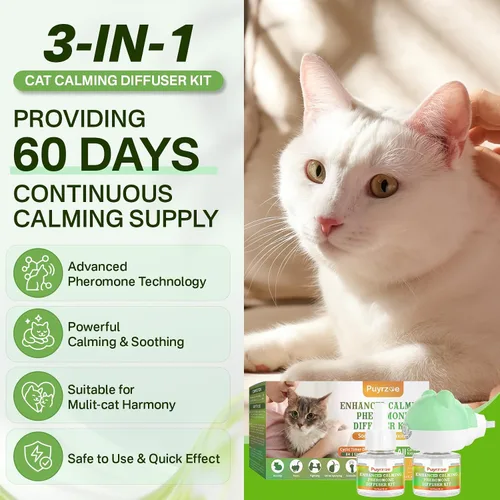 Vista 3 de puyrzoe Difusor calmante para gatos con función de temporizador, kit de difusor calmante de feromonas para gatos 3 en 1, alivio de la ansiedad de 60