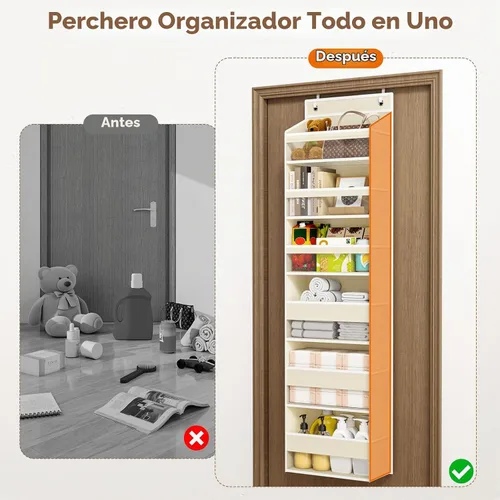 Vista 8 de Organizador para colgar sobre la puerta, 6 niveles detrás de la puerta Beige