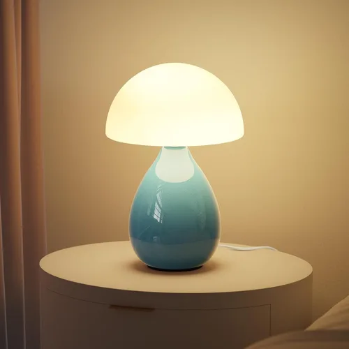 Vista 13 de Lámpara de hongo, pequeña lámpara de mesa para dormitorio, lámpara de noche creativa geométrica con base de cerámica, lámpara de mesa auxiliar