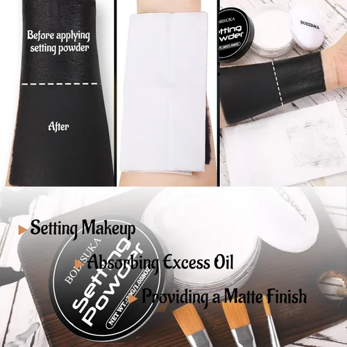 Vista 6 de BOBISUKA Pintura facial en blanco y negro + polvo de fijación + 3 pinceles de artista, kit de pintura facial para adultos, gran capacidad, paleta