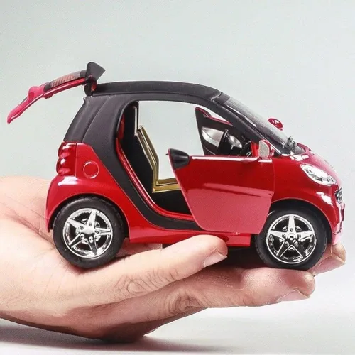 Vista 2 de Escala 1:32 para Smart Fortwo Modelo Diecast Model Car Pullback Vehículo Juguetes Colección de juguetes, Regalo, con Sonido y Luz (Rojo)