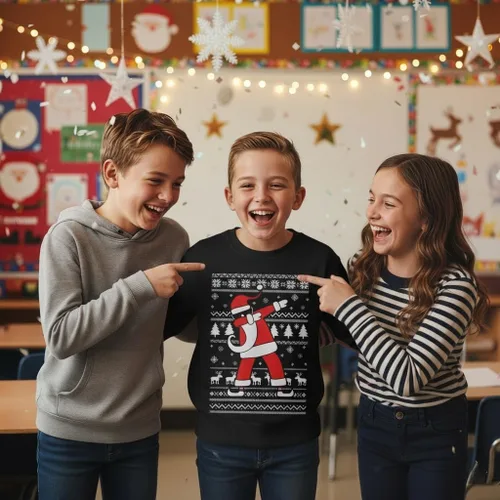 Vista 3 de Tstars Dabbing Santa Kids Christmas Sweatshirt Boy Youth Ugly Holiday Dab / Negro