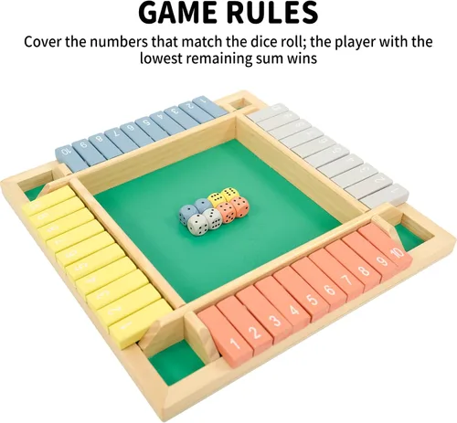 Vista 7 de WOOD CITY Juego Shut The Box de Madera para 4 Jugadores, Juego de Mesa Clásico para Niños y Adultos, Juguete Educativo de Aprendizaje