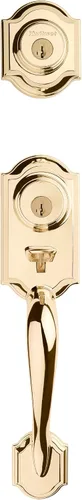 Vista 4 de Kwikset SmartKey Montara Juego de manijas de un cilindro con picaporte Juno en latón pulido, 95530-017
