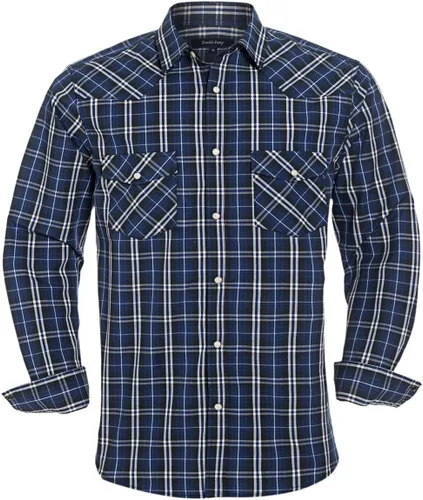 Vista 11 de Men's Western Cowboy Shirts-Long Sleeve Snap Button Plaid Shirt, Regular Fit Cotton Casual Shirt