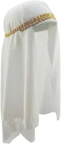Vista 5 de Loftus International Sombrero para adultos Aladdin Arabian Desert Prince Keffiyeh con detalles de trenza dorada, talla única, blanco, Blanco