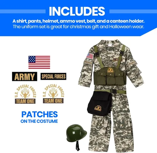 Vista 2 de Dress-Up-America - Disfraz de soldado para niños y niñas Disfraz de las Fuerzas Especiales de EE.UU. para niños