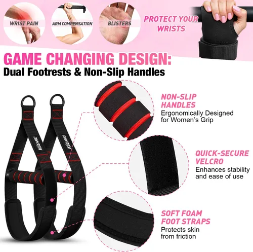 Vista 6 de Bandas de asistencia para dominadas para mujeres, bandas de resistencia resistentes con asas, banda de ejercicio con anclaje de puerta, juego