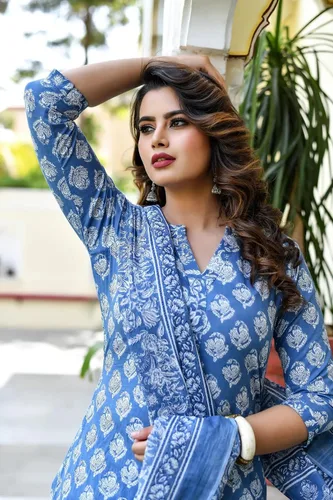 Vista 6 de Conjunto de kurti para mujer con dupatta indio para fiesta, tops Kurta con pantalones