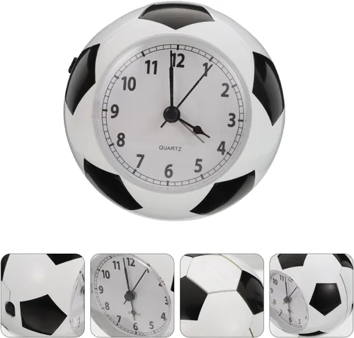 Vista 8 de Wakauto - Reloj despertador de escritorio con forma de balón de fútbol con campana silenciosa, reloj de mesa silencioso con luz nocturna de 4.72