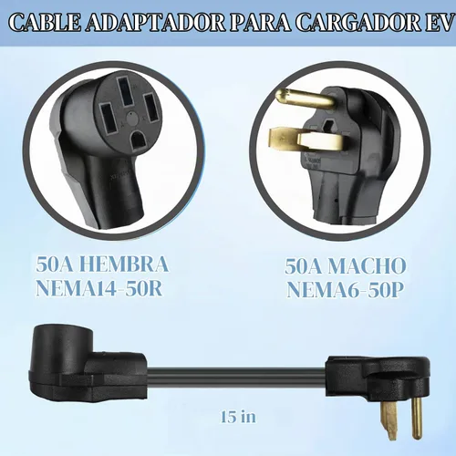 Vista 3 de Cable adaptador de conector EV NEMA 6-50P a 14-50R - Certificado UL, enchufe macho de toma de secadora de 3 clavijas de 250V a conector hembra de 4