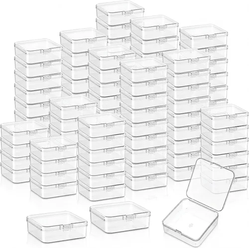 Vista 10 de SATINIOR Paquete de 300 recipientes de plástico transparente pequeños con tapa con bisagras a granel para joyas, manualidades, artículos pequeños
