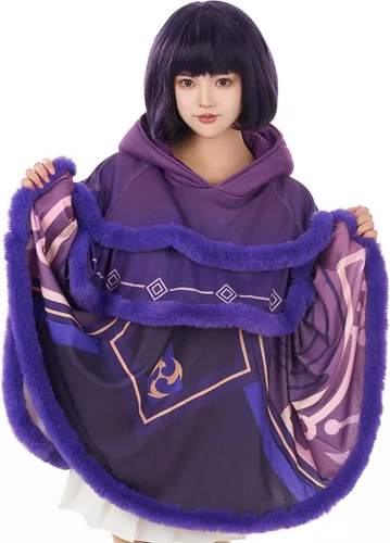Vista 3 de Cosplay.fm Capa con capucha para mujer, color morado kawaii con capucha, juego de cosplay, capa de descanso, poncho