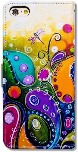 Vista 3 de Bcov - Funda para iPod Touch 7/iPod Touch 6, diseño de libélula colorida funda de piel con tapa y función atril para iPod Touch 7/6/5